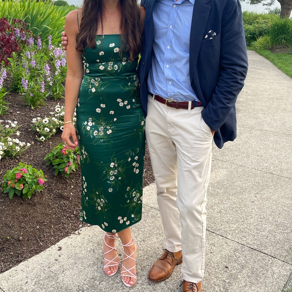Reformation Green Frankie Silk Dress